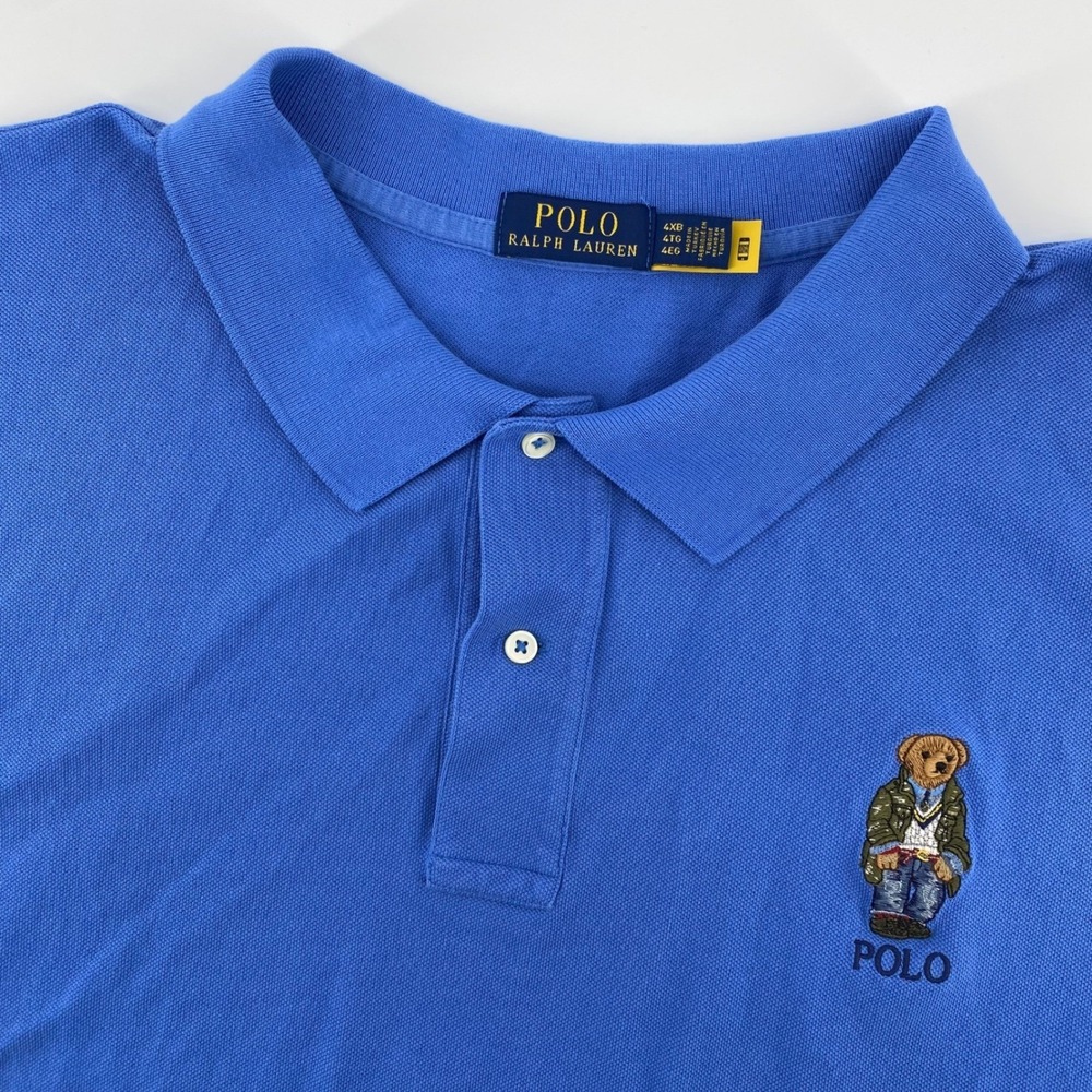 Polo Ralph Lauren Men's 4XB Blue Polo Shirt Big Tall Custom Fit Bear Logo